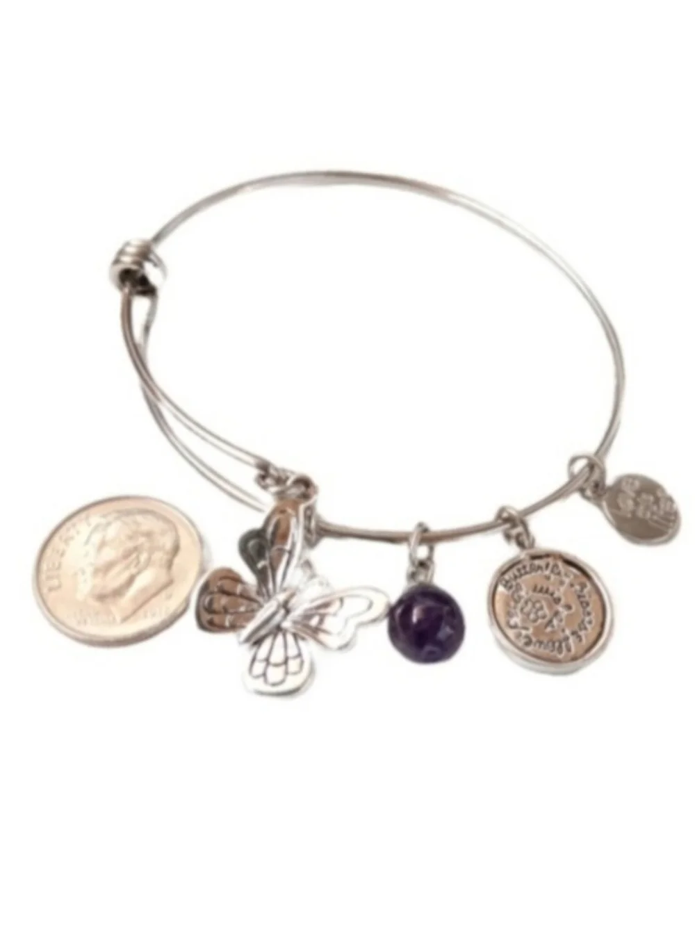Love This Life Butterfly Charm Bangle Bracelet | EUC | Stainless Steel